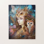 Dame met Uil Surreal Fantasy Kunst Legpuzzel (Verticaal)