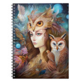 Dame met Uil Surreal Fantasy Kunst Notitieboek (Voorkant)