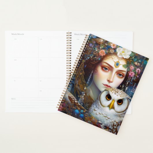 Dame met Uil Surreal Fantasy Kunst Planner (Display)