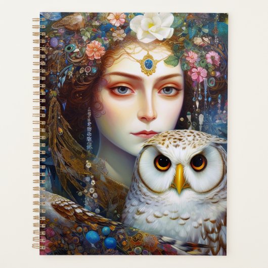 Dame met Uil Surreal Fantasy Kunst Planner (Voorkant)