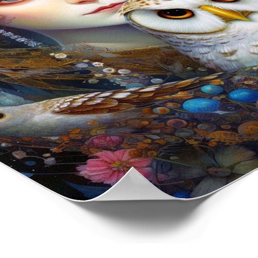 Dame met Uil Surreal Fantasy Kunst Poster (Hoek)