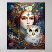 Dame met Uil Surreal Fantasy Kunst Poster (Voorkant)