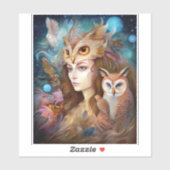 Dame met Uil Surreal Fantasy Kunst Sticker (Vel)