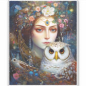 Dame met Uil Surreal Fantasy Kunst Sticker (Voorkant)