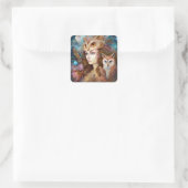 Dame met Uil Surreal Fantasy Kunst Vierkante Sticker (Tas)