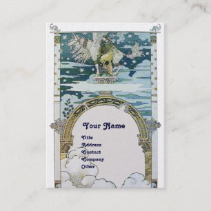 Dame MET UNICORN ,blauw goud metallic papier Visitekaartje