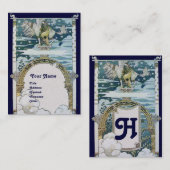 Dame MET UNICORN ,blauw wit goud Visitekaartje (Voorkant / Achterkant)