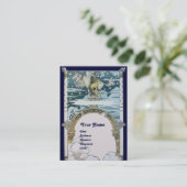 Dame MET UNICORN ,blauw wit goud Visitekaartje (Staand voorkant)