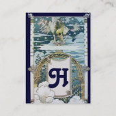 Dame MET UNICORN ,blauw wit goud Visitekaartje (Achterkant)