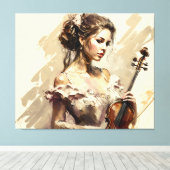 Dame met Viool Canvas Afdruk (Insitu (Houten vloer))