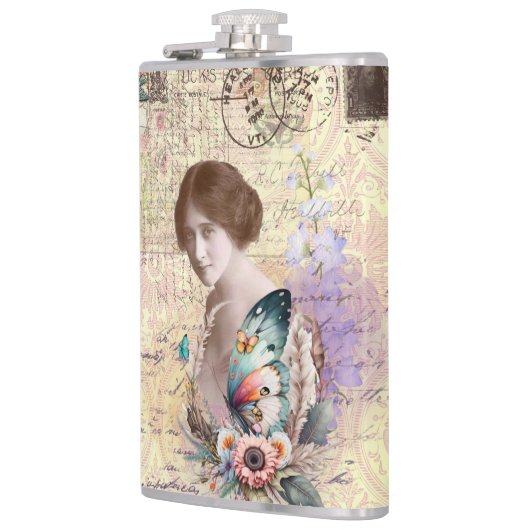 dame met vlinder en flora heupfles (Links)