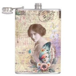  dame met vlinder en flora heupfles