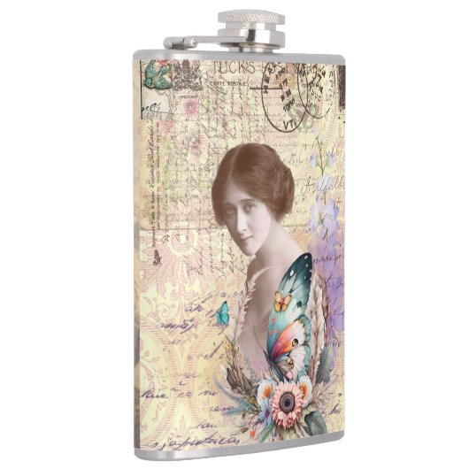 dame met vlinder en flora heupfles (Rechts)