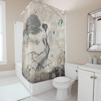  dame met vlinders douchegordijn