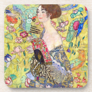 Dame met waaier van Gustav Klimt, Vintage Japonism Bier Onderzetter