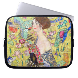 Dame met waaier van Gustav Klimt, Vintage Japonism Laptop Sleeve