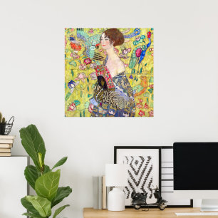 Dame met waaier van Gustav Klimt, Vintage Japonism Poster