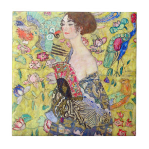 Dame met waaier van Gustav Klimt, Vintage Japonism Tegeltje