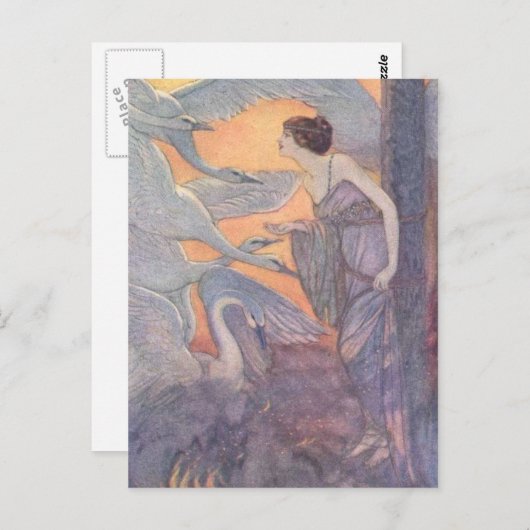  - Dame met zes zwanen, Briefkaart (Voorkant / Achterkant)