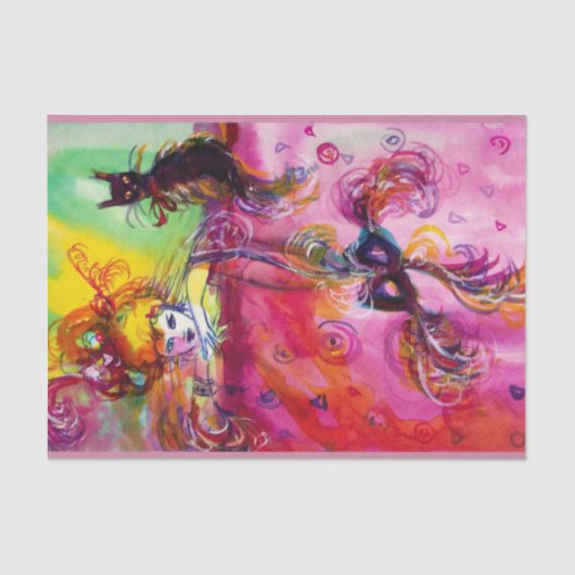 DAME MET ZWARTE KAT EN MASKER / Venetiaans Maskera Tissuepapier (Voorkant)