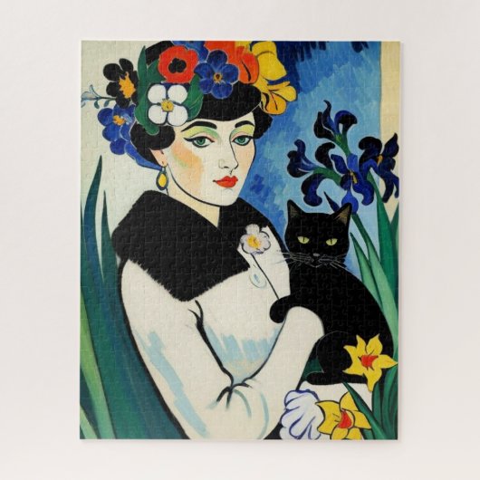 Dame met Zwarte Kat Legpuzzel (Verticaal)