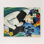 Dame met Zwarte Kat Legpuzzel (Horizontaal)