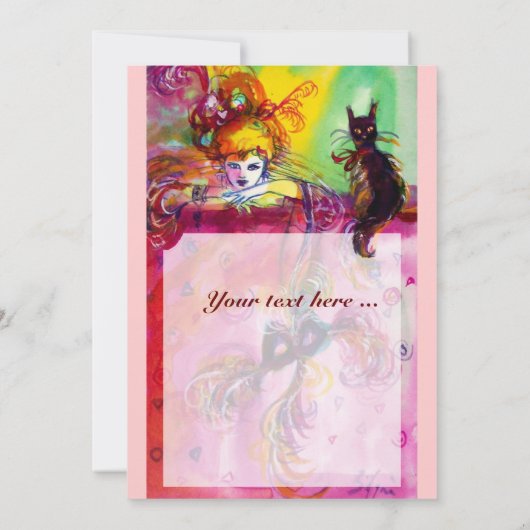DAME MET ZWARTE KAT /Mardi Gras  Maskerade Feest Kaart (Achterkant)