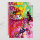 DAME MET ZWARTE KAT /Mardi Gras  Maskerade Feest Kaart (Voorkant / Achterkant)