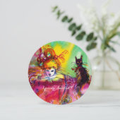 DAME MET ZWARTE KAT /Mardi Gras Maskerade Feest Kaart (Staand voorkant)