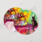 DAME MET ZWARTE KAT /Mardi Gras Maskerade Feest Kaart (Voorkant / Achterkant)