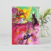 DAME MET ZWARTE KAT /Mardi Gras Maskerade Feest Kaart (Staand voorkant)