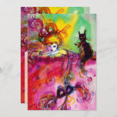 DAME MET ZWARTE KAT /Mardi Gras Maskerade Feest Kaart (Voorkant / Achterkant)