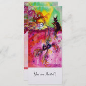 DAME MET ZWARTE KAT /Mardi Gras Maskerade Feest Kaart (Voorkant / Achterkant)