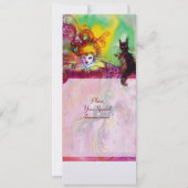 DAME MET ZWARTE KAT /Mardi Gras Maskerade Feest Kaart (Achterkant)