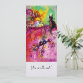 DAME MET ZWARTE KAT /Mardi Gras Maskerade Feest Kaart (Staand voorkant)