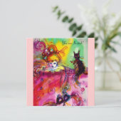 DAME MET ZWARTE KAT /Mardi Gras  Maskerade Feest Kaart (Staand voorkant)