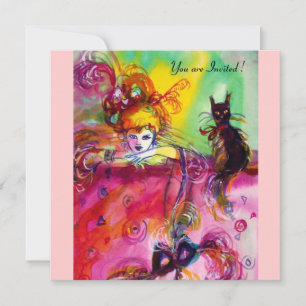 DAME MET ZWARTE KAT /Mardi Gras Maskerade Feest Kaart