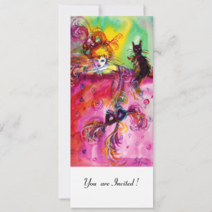 DAME MET ZWARTE KAT /Mardi Gras Maskerade Feest Kaart