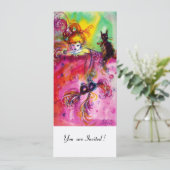 DAME MET ZWARTE KAT /Mardi Gras-maskeradefeest Kaart (Staand voorkant)