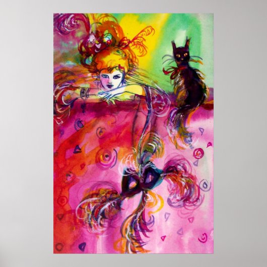 DAME MET ZWARTE KAT Venetiaans Maskerade Bal Poster (Voorkant)