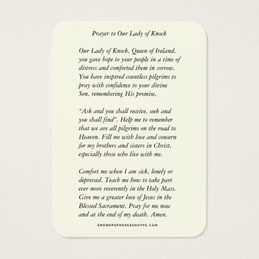 Dame of Knock Virgin Mary Prayer Floral Visitekaartje (Achterkant)