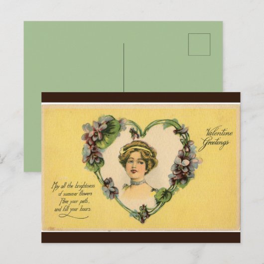  dame omgeven door Violets Heart Valentijn Briefkaart (Voorkant / Achterkant)