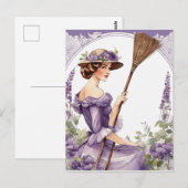 Dame op achtergrond,  Paarse bezem clip art, Briefkaart (Voorkant / Achterkant)