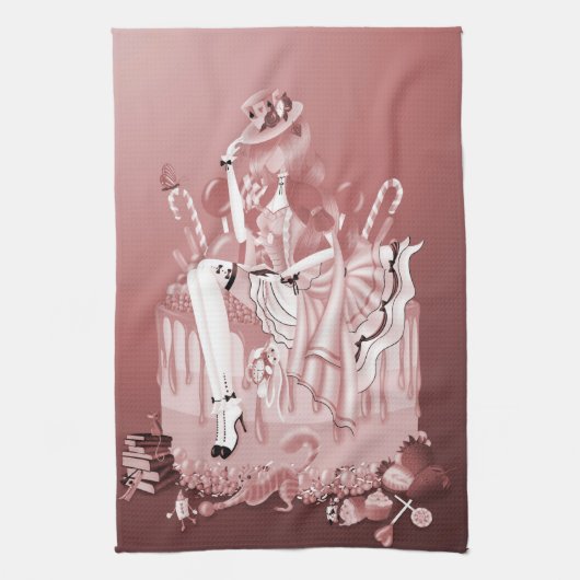 Dame op Birthday Cake Tea Towel Theedoek (Verticaal)