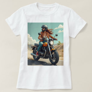 Dame op de motor op de weg t-shirt