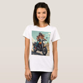 Dame op de motor op de weg t-shirt (Voorkant volledig)