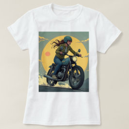 Dame op de motor op de weg t-shirt