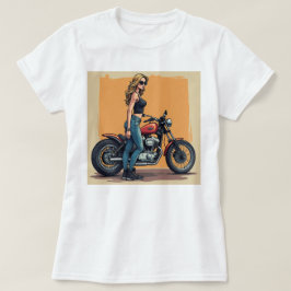 Dame op een motor die klaar is om te gaan rijden t-shirt