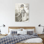 Dame op een Terrace die een Plant van de anjer bui Canvas Afdruk (Insitu (Slaapkamer))