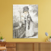 Dame op een Terrace die een Plant van de anjer bui Canvas Afdruk (Insitu (Woonkamer))